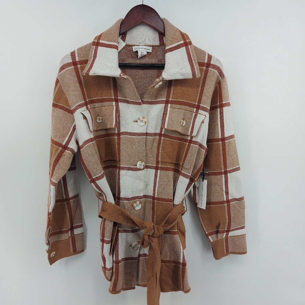 Cupcakes and Cashmere Plaid Check Shirt Jackets Brown and Cream Size Medium